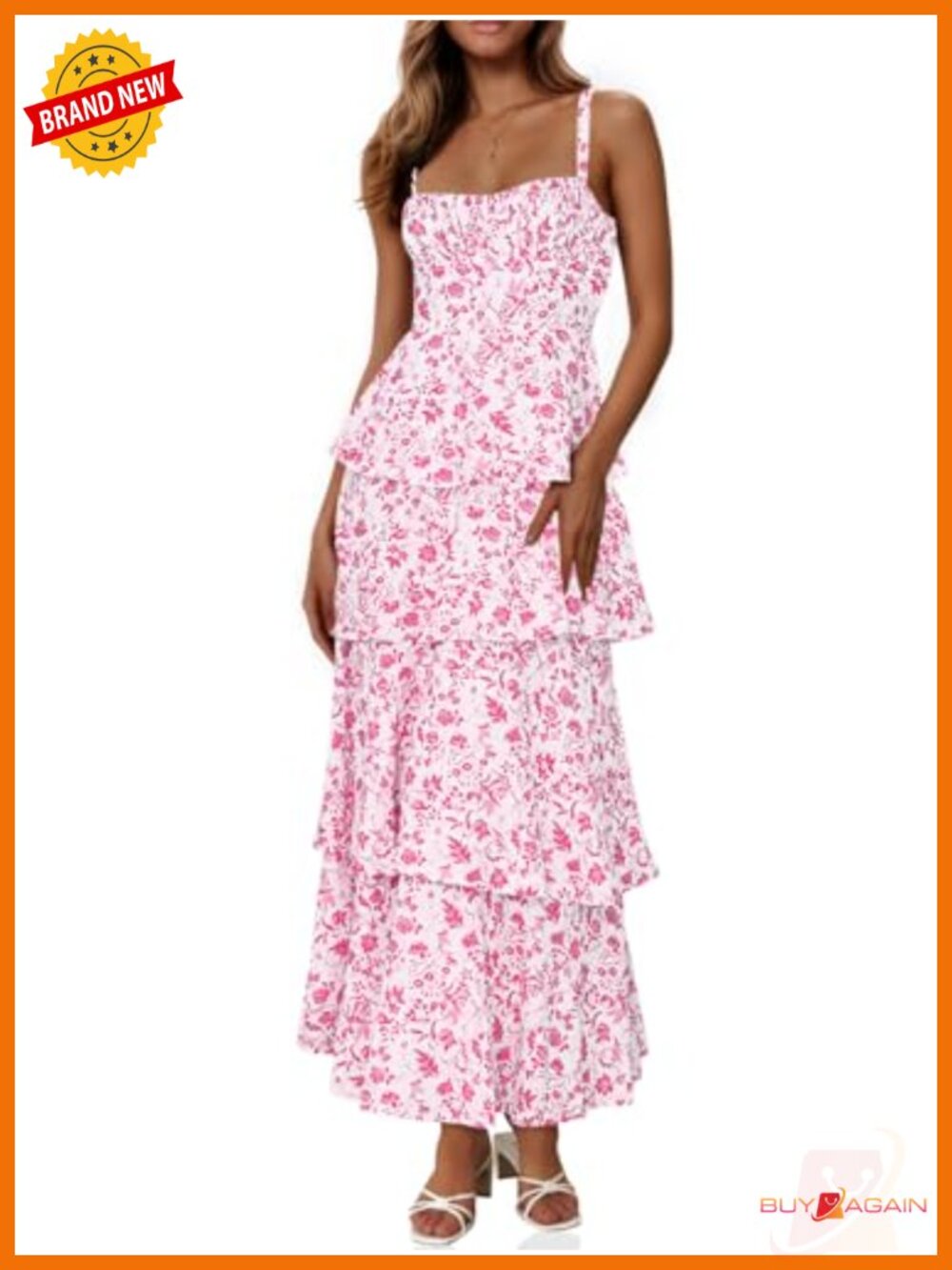 Womens Floral Maxi Dress Spaghetti Strap Ruffle Tiered Summer Casual